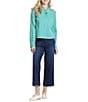 APNY Woven Stripe Spread Collar Long Sleeve Cropped Length Shirt - Image 4