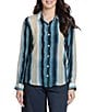APNY Woven Watercolor Vertical Stripe Spread Collar Long Sleeve Button -Up Shirt - Image 1