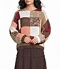 Apricot London Hand Ribbed Knit Patchwork Round Collar Long Sleeve Sweater - Image 1