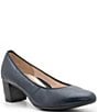 Color:Navy Leather - Image 1 - Kendall Leather Block Heel Pumps