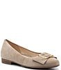 Color:Beige - Image 1 - Sheridan Suede Bow Buckle Flats
