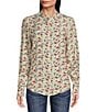 Color:Floral Multi - Image 1 - Clarion Silky Twill Long Sleeve Ruffle Trim Button-Front Blouse
