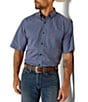 Color:Blue - Image 1 - Classic Fit Davey Printed Short Sleeve Poplin Shirt