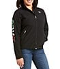 Color:Black - Image 1 - Classic Team Softshell Mexico Stand Collar Long Sleeve Zip Front Jacket