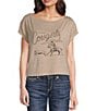Color:Savannah Heather - Image 1 - Cowgirls Graphic Drop Shoulder Short Sleeve Scoop Neck Slouchy T-Shirt