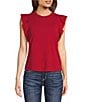 Color:Scooter Red - Image 1 - Crew Neck Eyelet Ruffle Ludlow Top
