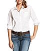 Color:White - Image 1 - Kirby Stretch Poplin Button Front Point Collar Long Sleeve Shirt