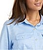 Color:Chambray Blue - Image 3 - Loyola Wrinkle Resistant Point Collar Long Sleeve Shirt