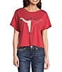 Color:Red - Image 1 - Printed Graphic Crew Neck Short Sleeve Cropped Tee Shirt