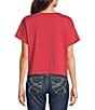 Color:Red - Image 2 - Printed Graphic Crew Neck Short Sleeve Cropped Tee Shirt