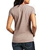 Color:Heather Oatmeal - Image 2 - REAL Logo Script Knit V-Neck Short Sleeve T-Shirt