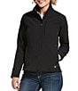 Ariat REAL Shadow Print Long Sleeve Stand Collar Softshell Zip Front Jacket, Color:Black - Image 1