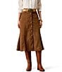 Ariat Serena Stretch Faux Suede Mid Length Front Button A-Line Skirt - Image 1