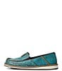 Color:Brushed Turquoise - Image 3 - Women's Leather Floral Embossed Cruiser Slip-Ons