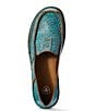 Color:Brushed Turquoise - Image 5 - Women's Leather Floral Embossed Cruiser Slip-Ons
