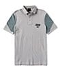 Color:Light Grey - Image 1 - Color Block Pique Short Sleeve Polo Shirt