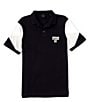 Color:Deep Navy - Image 1 - Color Block Pique Short Sleeve Polo Shirt