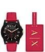 Color:Red - Image 1 - Men's Chronograph Red Silicone Strap Watch and Luggage Tag Set