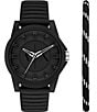 Color:Black - Image 1 - Men's Three-Hand Black Silicone Watch and Fabric Bracelet Set