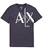 Color:Navy - Image 1 - Oversized Logo Short Sleeve V-Neck T-Shirt