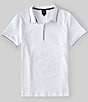 Color:White - Image 1 - Slim Fit Zipper Logo Short Sleeve Polo Shirt