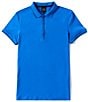 Color:Directorie Blue - Image 1 - Slim Fit Zipper Logo Short Sleeve Polo Shirt