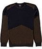 Armani Exchange Wool Blend Color Block Sweater, Color:Chocolate Mel/Deep Navy - Image 1