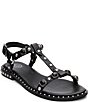 ASH Pebble Leather Studded Ankle Strap Flat Sandals - Image 1