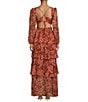 Color:Rust Floral - Image 2 - Anora Floral Print V-Neck Long Sleeve Tiered Maxi Dress