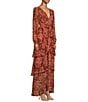 Color:Rust Floral - Image 3 - Anora Floral Print V-Neck Long Sleeve Tiered Maxi Dress