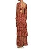 Color:Rust Floral - Image 4 - Anora Floral Print V-Neck Long Sleeve Tiered Maxi Dress