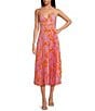 Color:Orange Purple - Image 1 - Blythe Abstract Print V-Neck Sleeveless Pleated Midi Dress