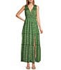 Color:Green Pink - Image 1 - Edessa Floral V Neck Sleeveless Tiered Maxi Dress