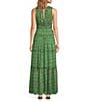 Color:Green Pink - Image 2 - Edessa Floral V Neck Sleeveless Tiered Maxi Dress