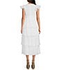 Color:White - Image 2 - Emporia V Neckline Ruffle Tiered Midi Dress
