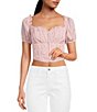 Color:Pink - Image 1 - Empress Sweetheart Neck Short Puff Sleeve Hook Front Ruched Top