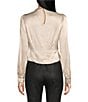 Color:Champagne - Image 2 - Lilith Woven Cowl Drape Collar Long Sleeve Satin Top