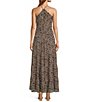 Color:Black Brown - Image 2 - Madeline Floral Print Halter Neck Sleeveless Cut-Out Maxi Dress