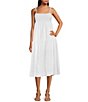 Color:White - Image 1 - Marlene Solid Smocked Square Neck Tie Shoulder Strap Sleeveless Tiered Midi Dress