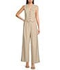 Color:Taupe Stripe - Image 3 - Milani Pin Stripe Relaxed Fit Pleated Coordinating Wide Leg Trouser