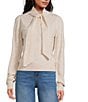 ASTR the Label Ovalia Scarf Neck Wool Blend Long Sleeve Pointelle Sweater, Color:Oatmeal - Image 1