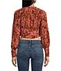 Color:Rust Floral - Image 2 - Pernilla Floral Print V-Neck Long Blouson Sleeve Cropped Top