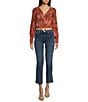 Color:Rust Floral - Image 3 - Pernilla Floral Print V-Neck Long Blouson Sleeve Cropped Top