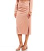 Color:Blush - Image 1 - Perry Satin Side Ruched Slit Coordinating Midi Skirt