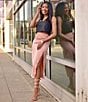 Color:Blush - Image 5 - Perry Satin Side Ruched Slit Coordinating Midi Skirt