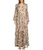 Color:Cream Pink Floral - Image 1 - ASTR The Label Revery Floral Print V-Neck Long Sleeve Side Cut-Out Thigh High Slit Pleated Maxi Dress