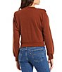 Color:Brown - Image 2 - Sparrow Exaggerated Shoulder Pad Crew Neck Long Blouson Sleeve Statement Sweater