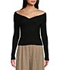 Color:Black - Image 1 - Zayla Off-the-Shoulder Criss Cross Detail Long Sleeve Sweater