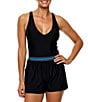 Athena Good Karma Cross Back Swim Romper, Color:Black - Image 1