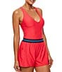 Athena Good Karma Cross Back Swim Romper, Color:Neo Red - Image 1